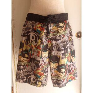 DC Comics Men's Batman Robin Superman Flash Board Shorts Swim Trunks - Size L